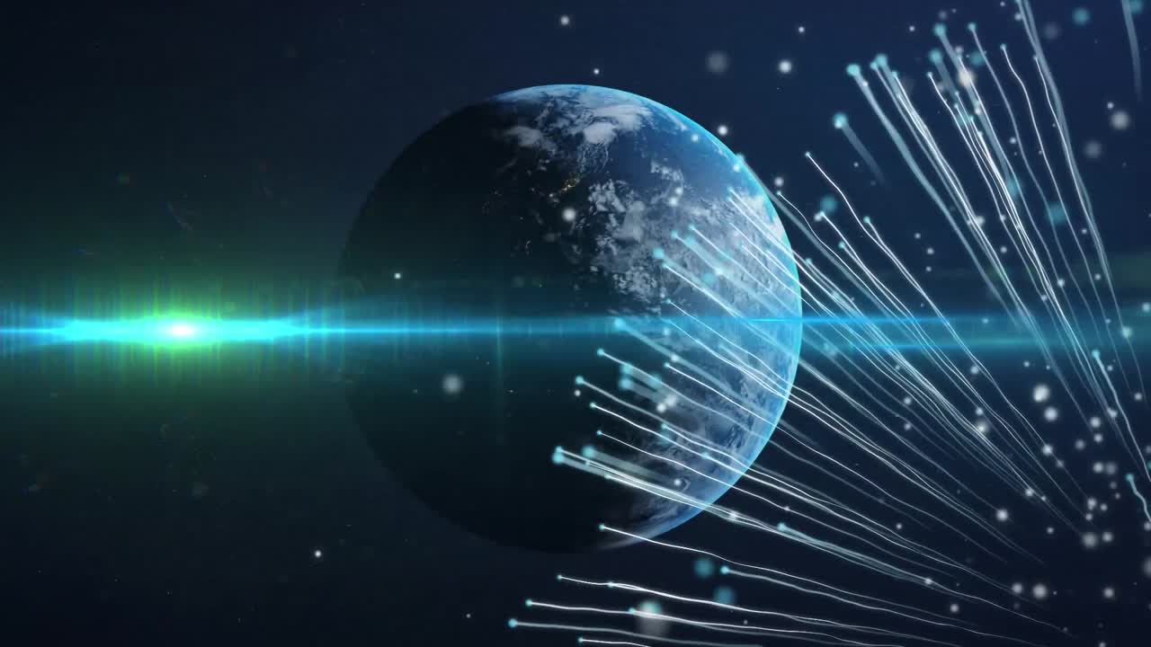 animación de un globo giratorio con rastros de luz brillante