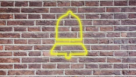 Animation-of-glowing-neon-bell-icon-on-brick-wall