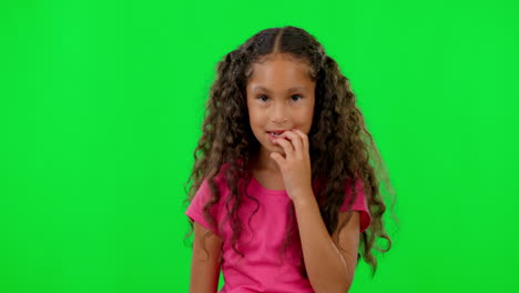 Bite-nails,-green-screen-and-child-with-worry