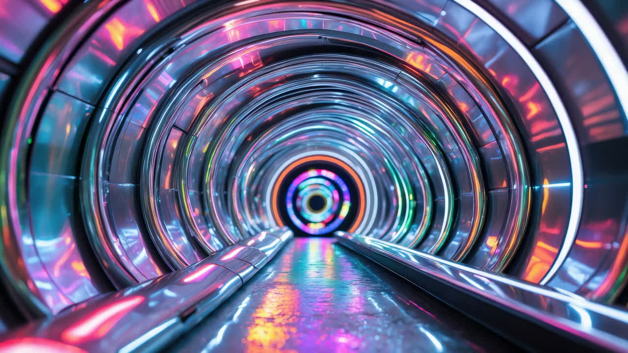 Futuristic Metallic Tunnel with Vibrant Neon Lights