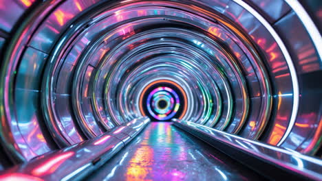 futuristic metallic tunnel with vibrant neon lights