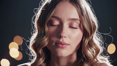 close-up portrait of a beautiful woman with blonde wavy hair