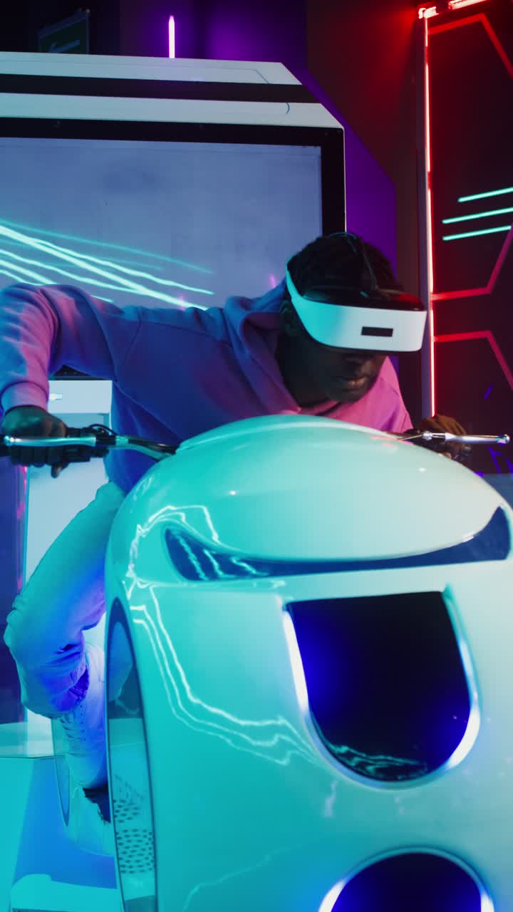 Man experiencing virtual reality on a VR ride