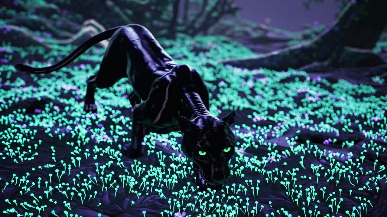 Black Panther in a Glowing Jungle