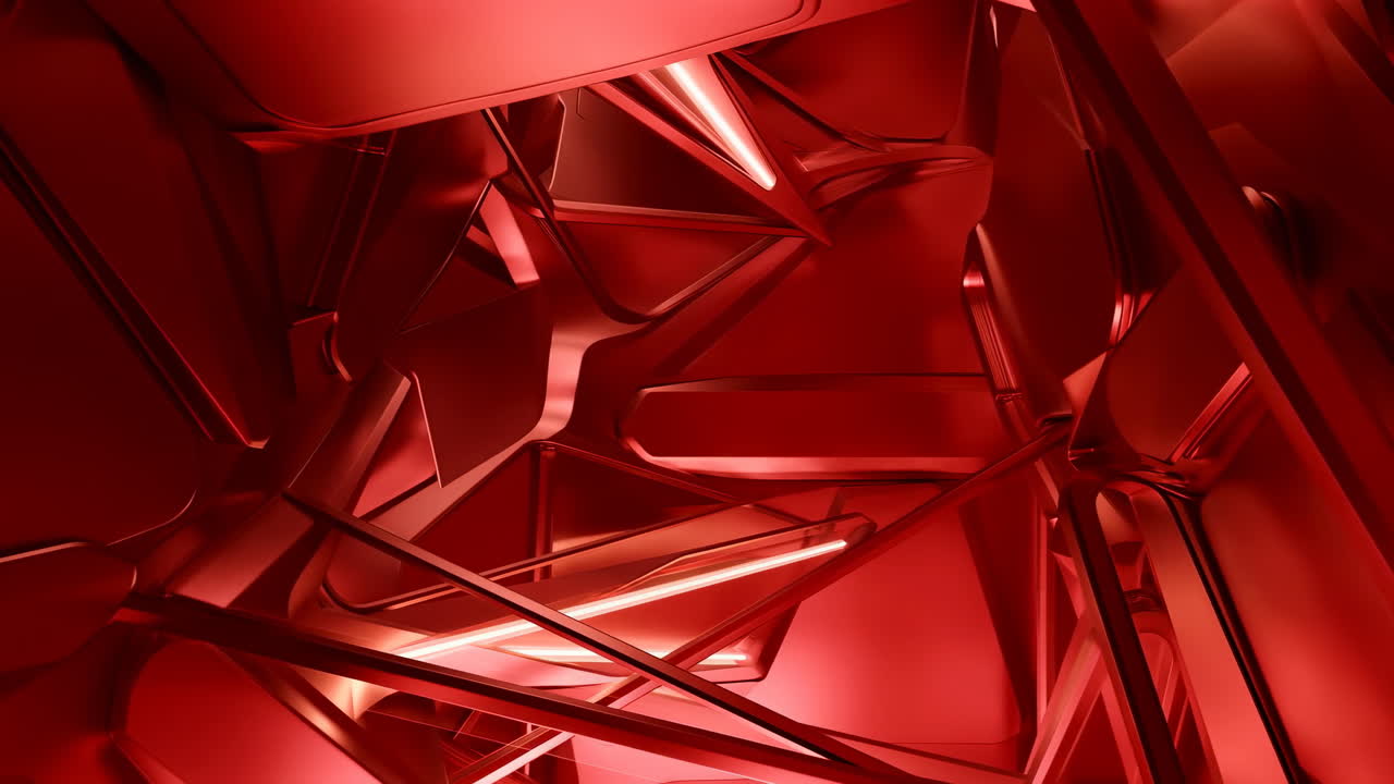 Dynamic Abstract Red Geometric Design with Glowing Lights