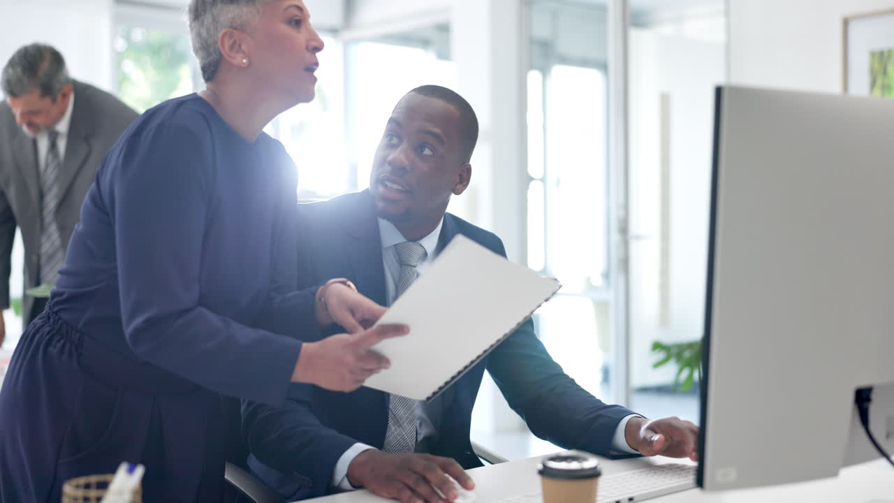 Documents, computer and senior manager