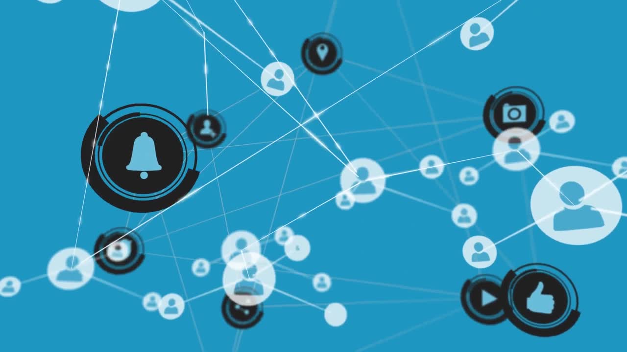 animación de la red de conexiones sobre fondo azul