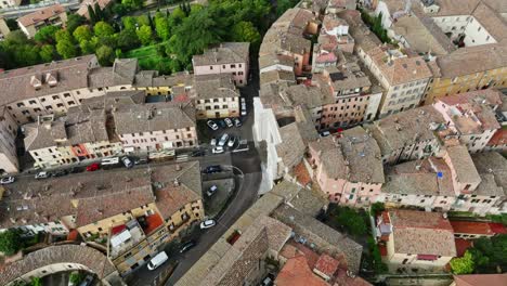 aerial of the town of borgo xx giugno, perugia, province of perugia, italy