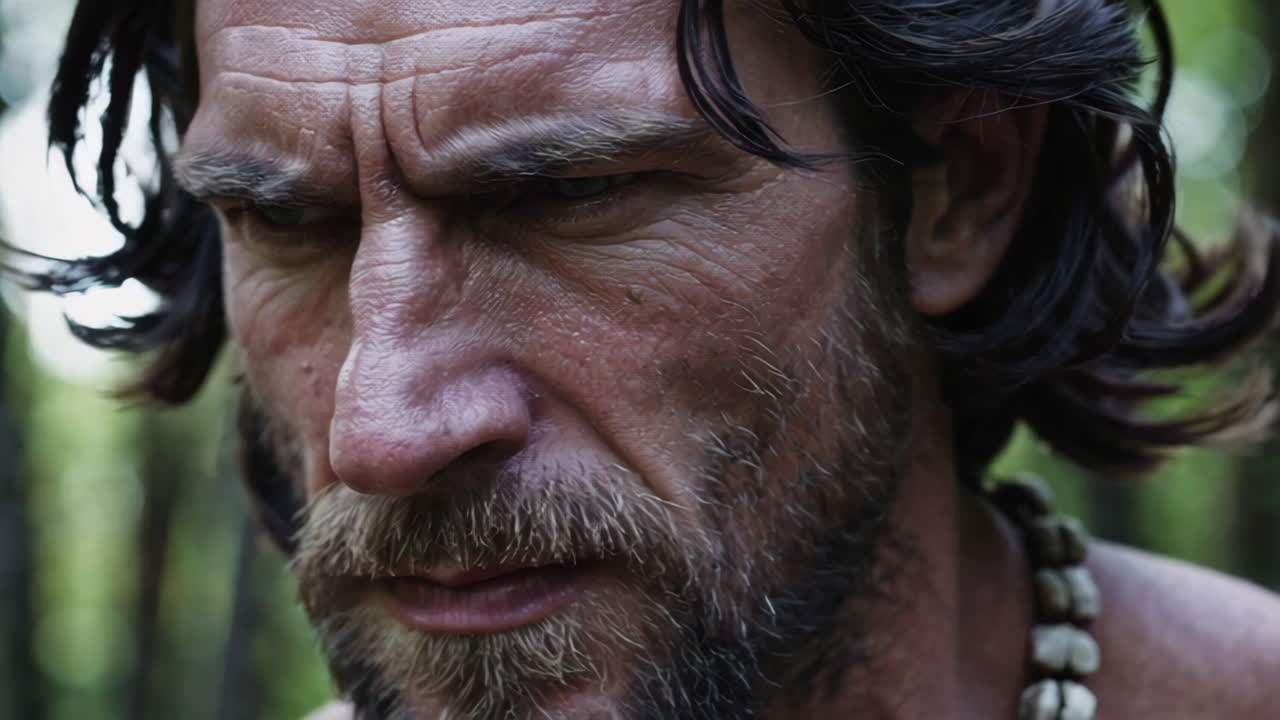 retrato en primer plano de un hombre en un bosque