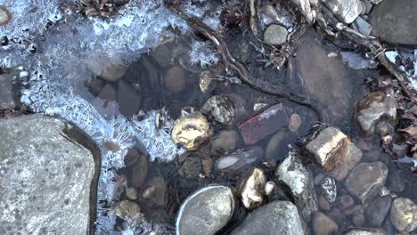 Frozen-close-up-of-rocks-and-frozen-stream