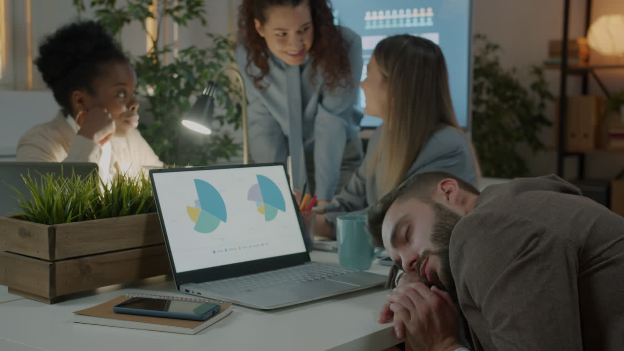 Overworked Employee in a Business Meeting