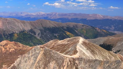 huron peak summit 14er hike climb summer fall autumn rocky mountains colorado aerial drone collegiate peaks three apostles la plata switchback trail buena vista sunny blue sky parallax circle right