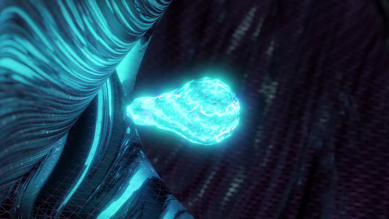 빛나는 푸른 전구 회전의 수직 어두운 모션 그래픽