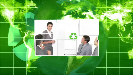 business videos falling onto green world map and globe