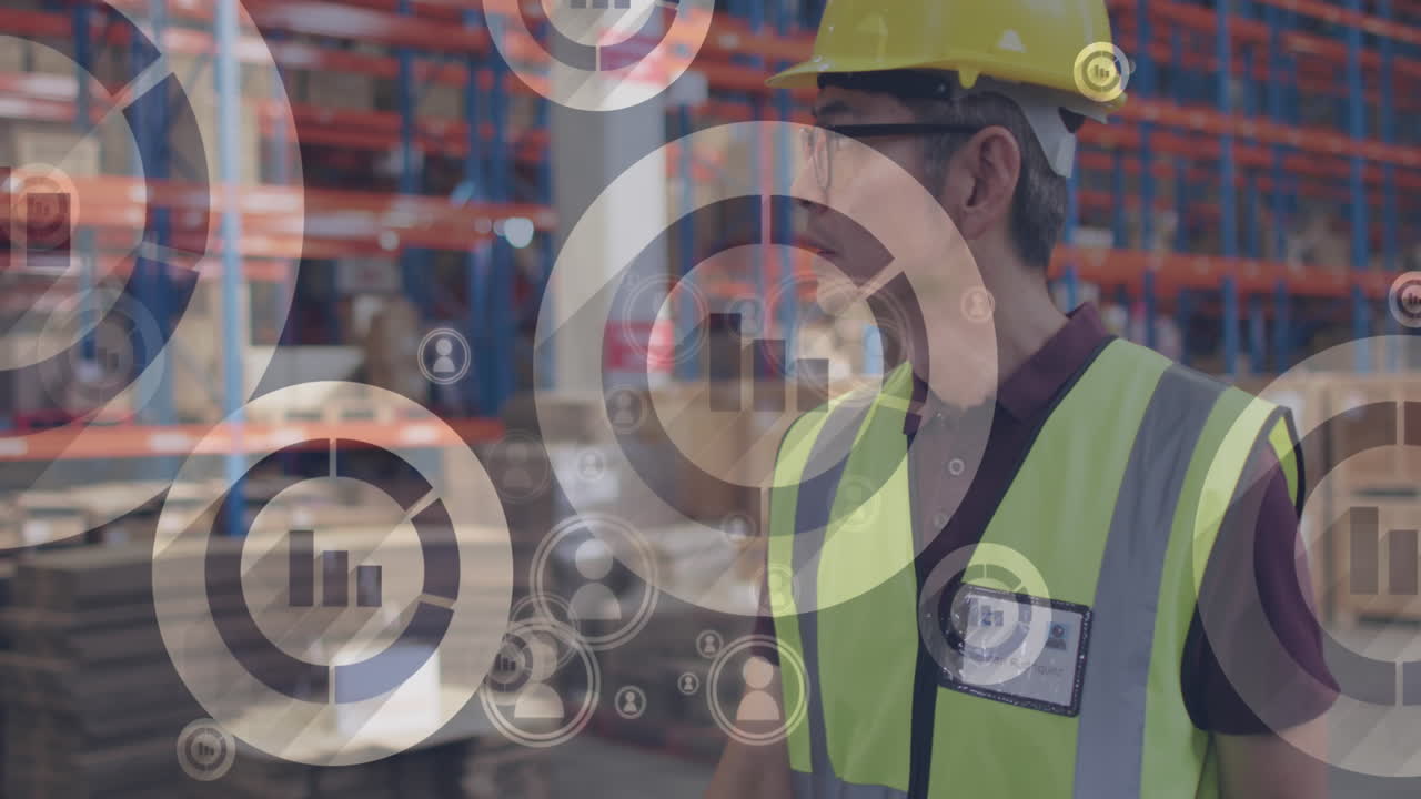 animación de estadísticas y procesamiento de datos sobre hombres biraciales que trabajan en almacenes