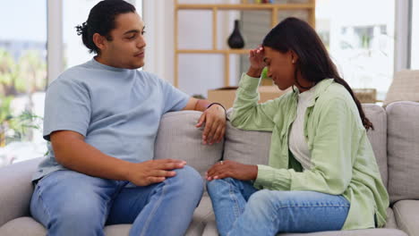 Couple,-argument-and-conflict-disagreement-on-sofa