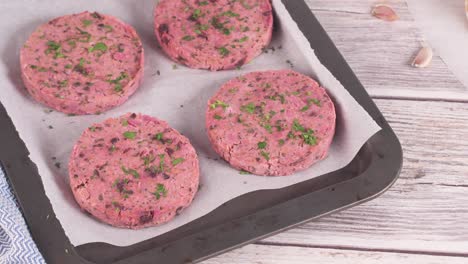 raw veggie burger with beetroot and white beans