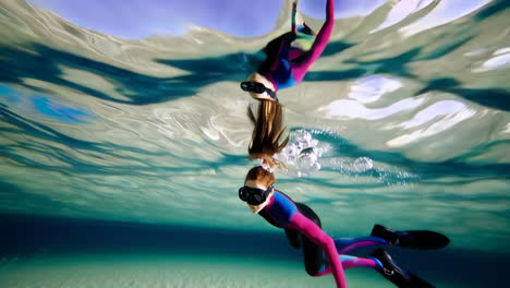 child snorkeling and swimming underwater