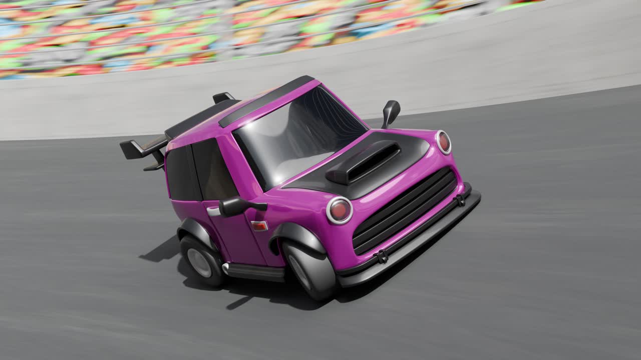 Cartoon Mini Cooper on a Race Track