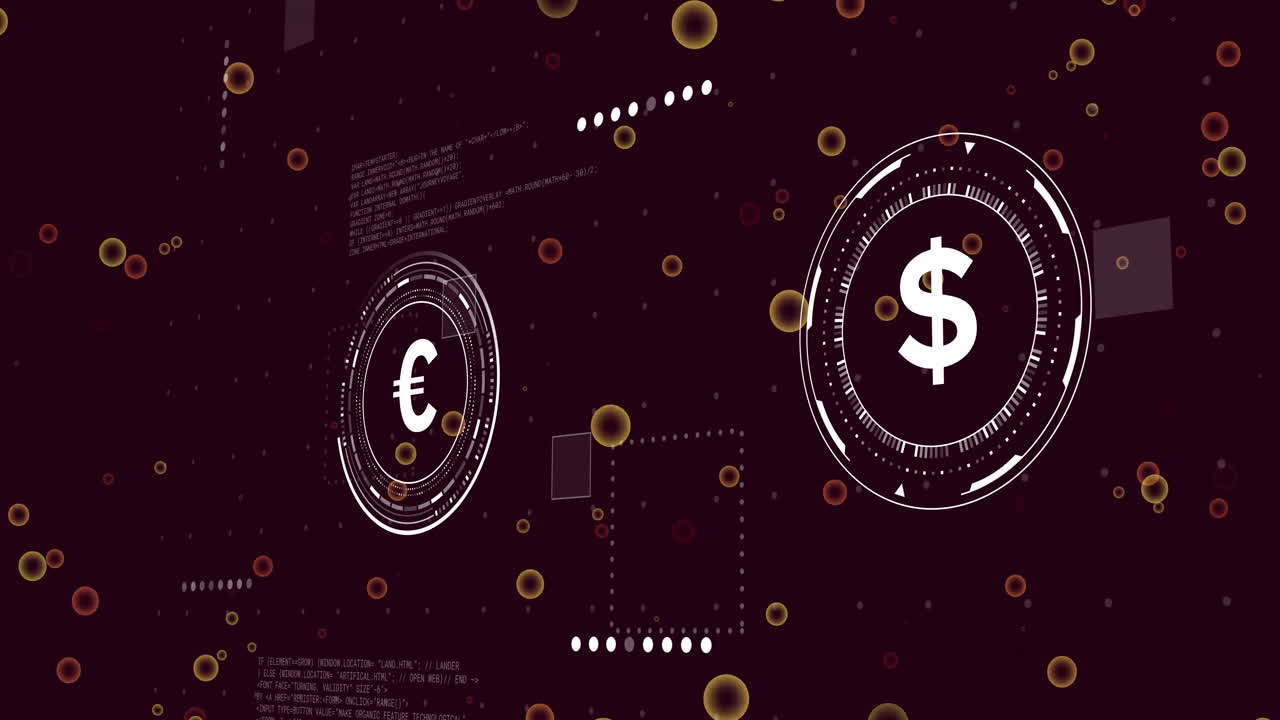 Digital currency exchange animation with Euro to Dollar symbols and floating bubbles