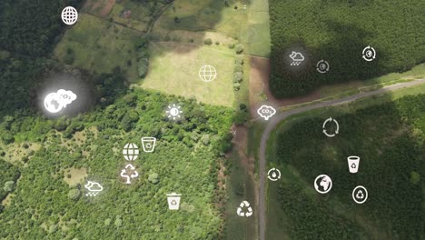 Futuristic-aerial-drone-view-of-the-forest-coverage