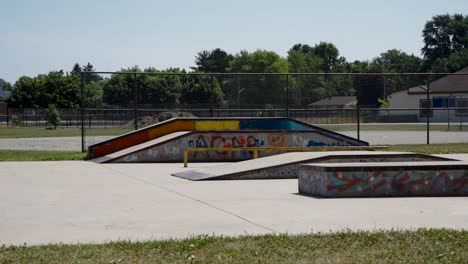 Skateboard-ramps-and-rails-in-a-park-in-London,-Ontario
