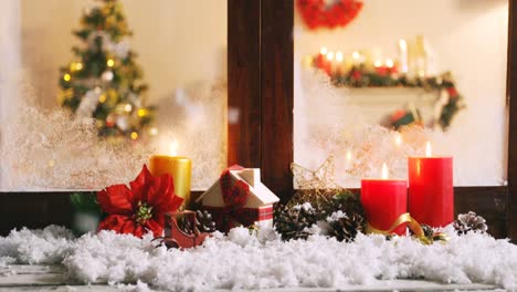 christmas decorations on fake snow