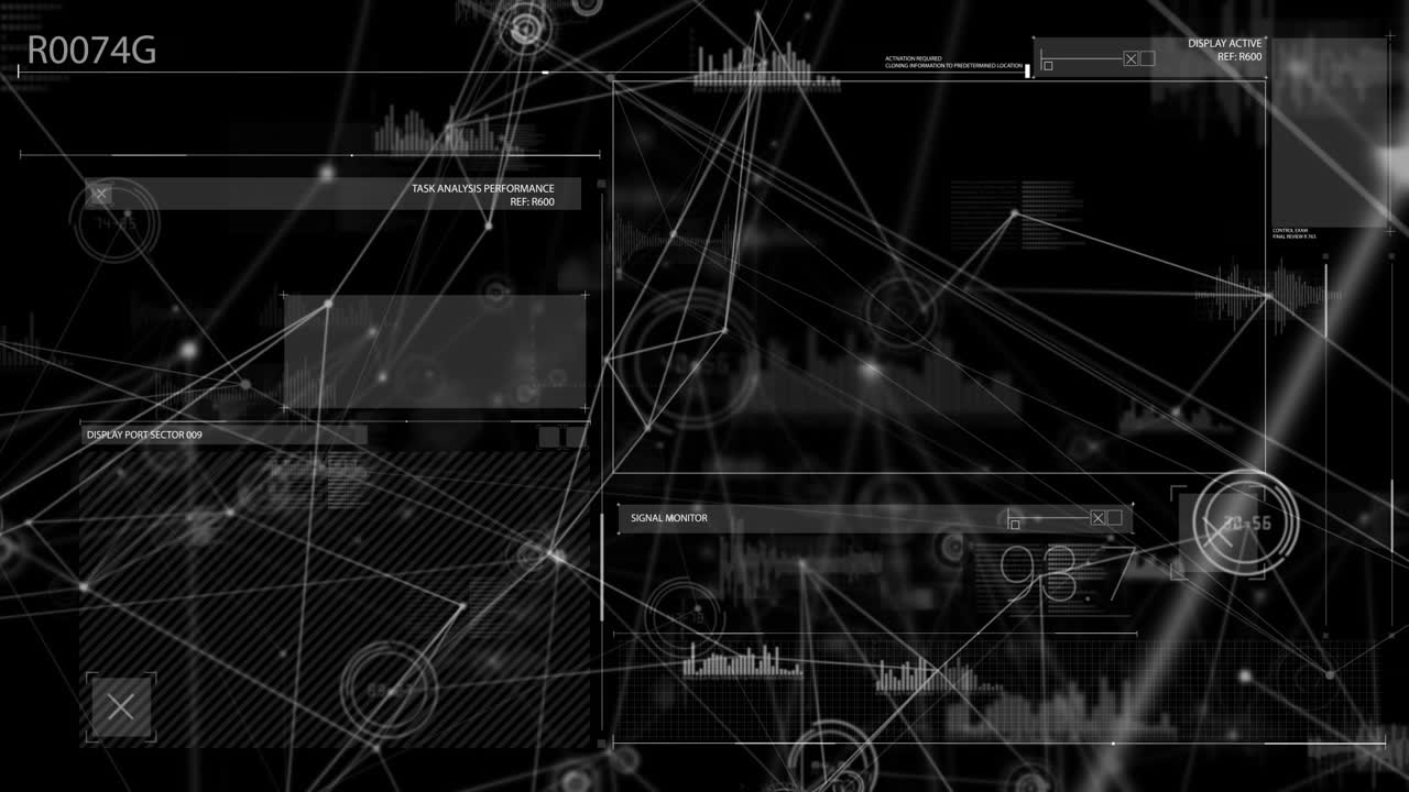 Animation of data processing on black background