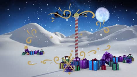 Animation-of-christmas-presents-over-snow-falling