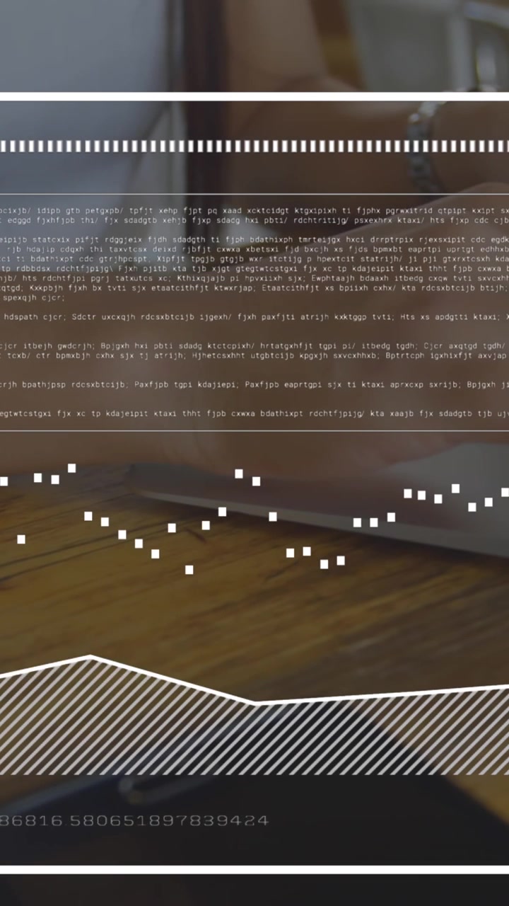 Animation of graphs, data, loading bar over midsection of caucasian woman working on laptop