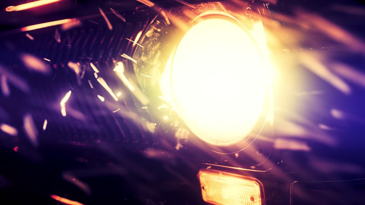 밤에 자동차 헤드라이트