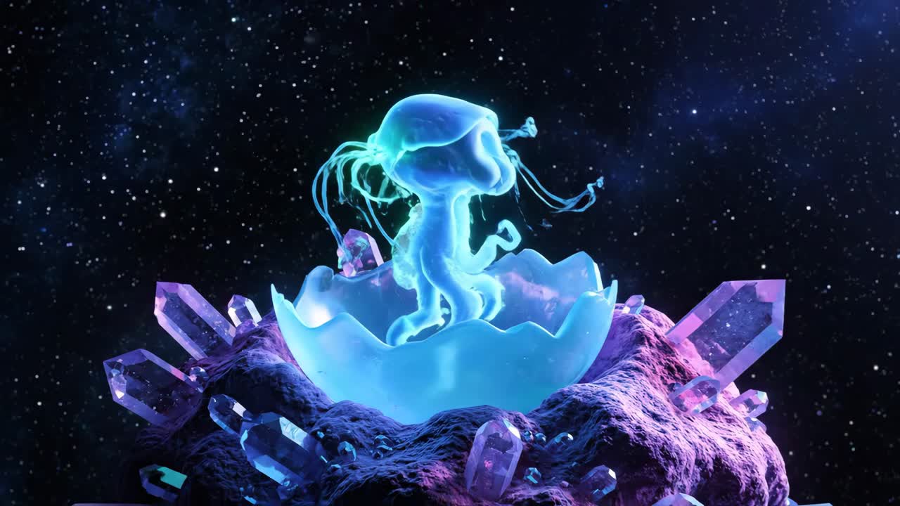 Alien Creature Hatching from Orb in Space