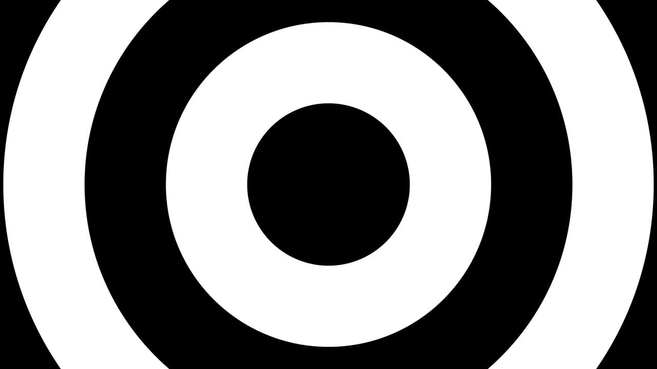 círculos de zoom en blanco y negro. simple fondo gráfico de movimiento geométrico. animación sin costuras con formas básicas