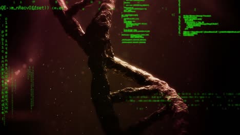 animación del procesamiento de datos sobre el hilado de cadenas de adn en 3d
