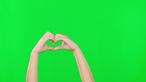 corazón, manos y forma con el niño en la pantalla verde