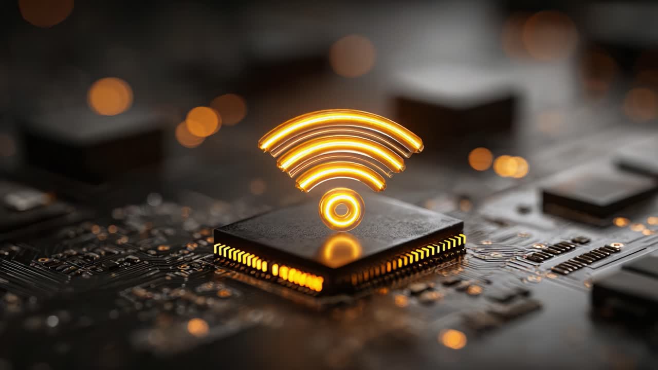 A Stunning Close-up of Wi-Fi Signal Emitting from a Computer Chip, Illustrating the Intersection of Technology and Connectivity in Modern Electronics