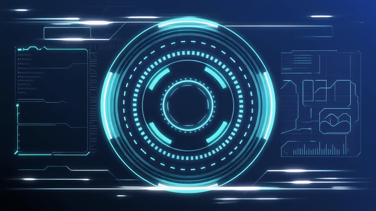 Futuristic Digital HUD Interface Animation with Glowing Blue Elements