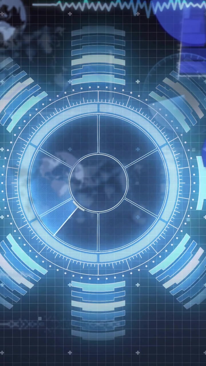 Animation of scope scanning and digital data processing over black background