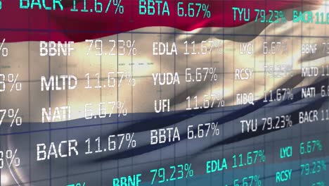 animación de datos financieros sobre la bandera de rusia