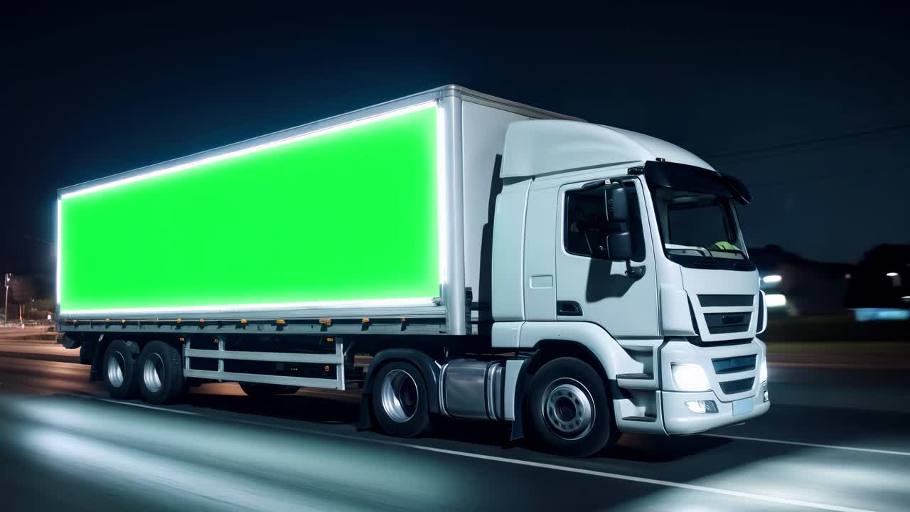 Large truck live mockup animation, transparent 4K video, green screen
