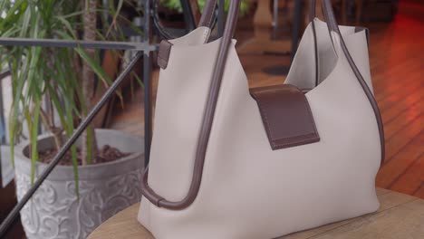 beige leather tote bag
