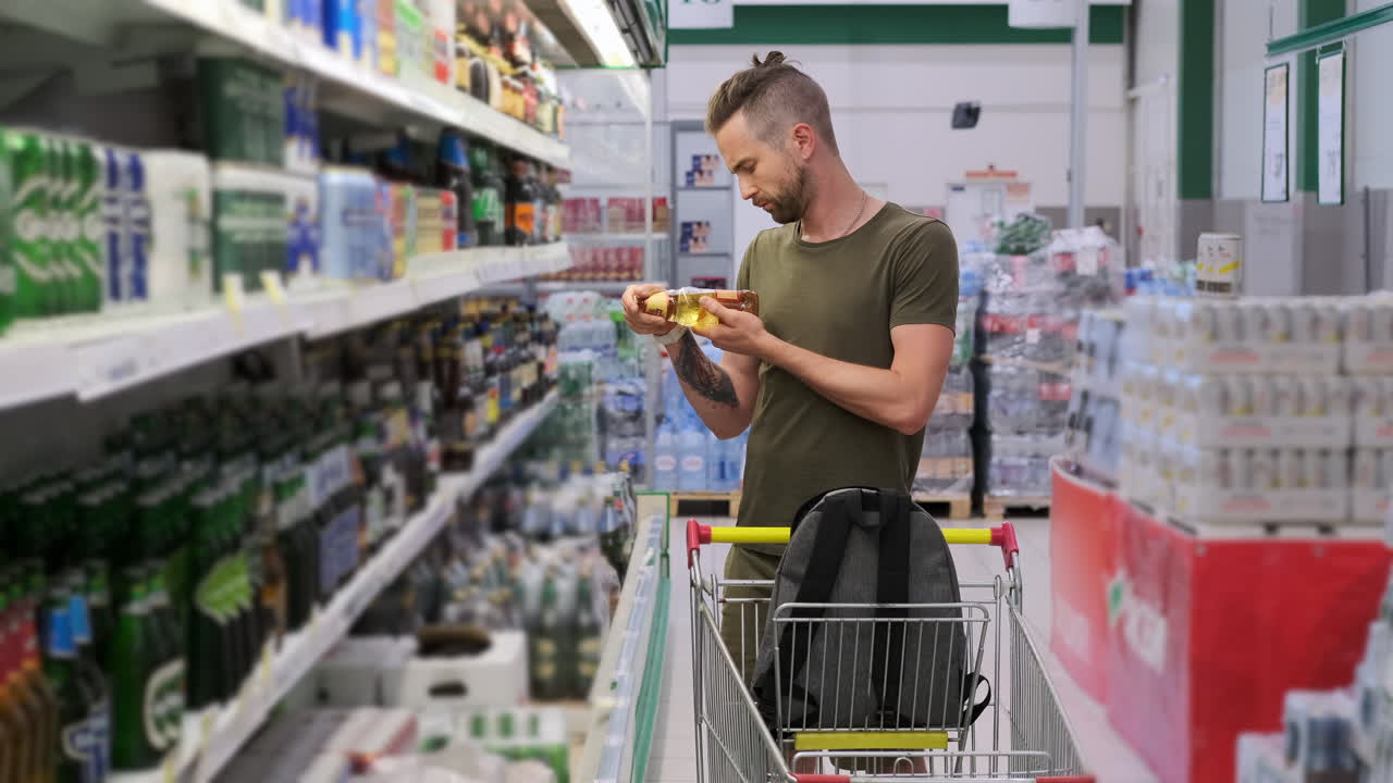 hombre comprando comestibles en un supermercado