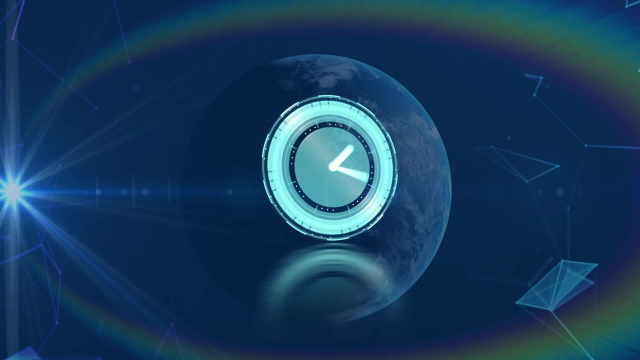 Digital Clock Counting Time Over Earth with Global Network
