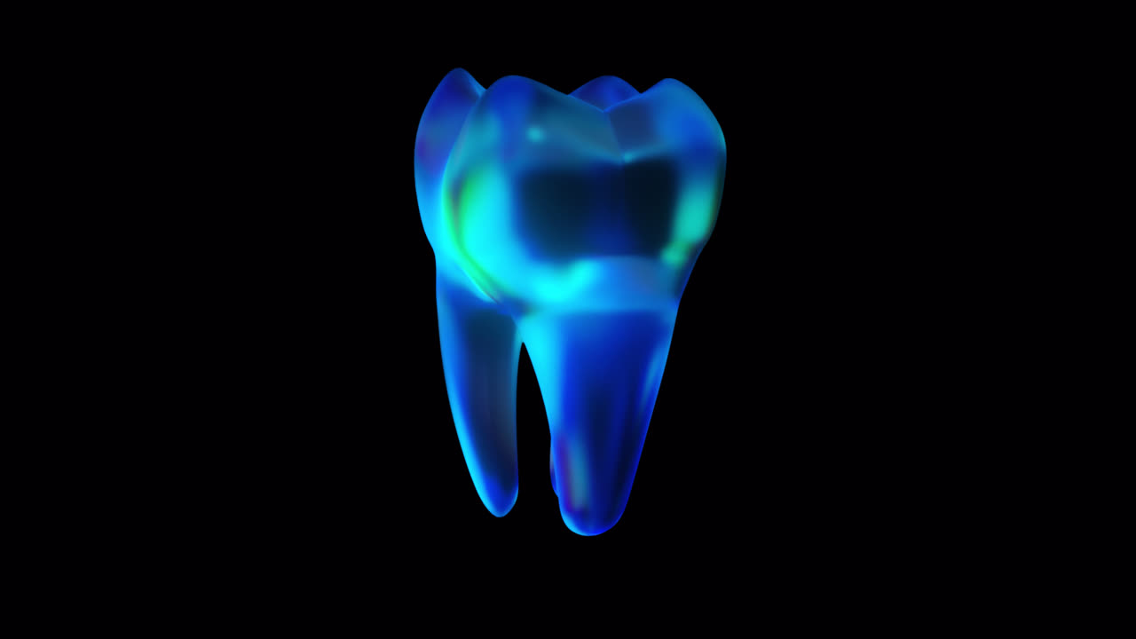 Loop blue glowing tooth hologram rotation with alpha channel