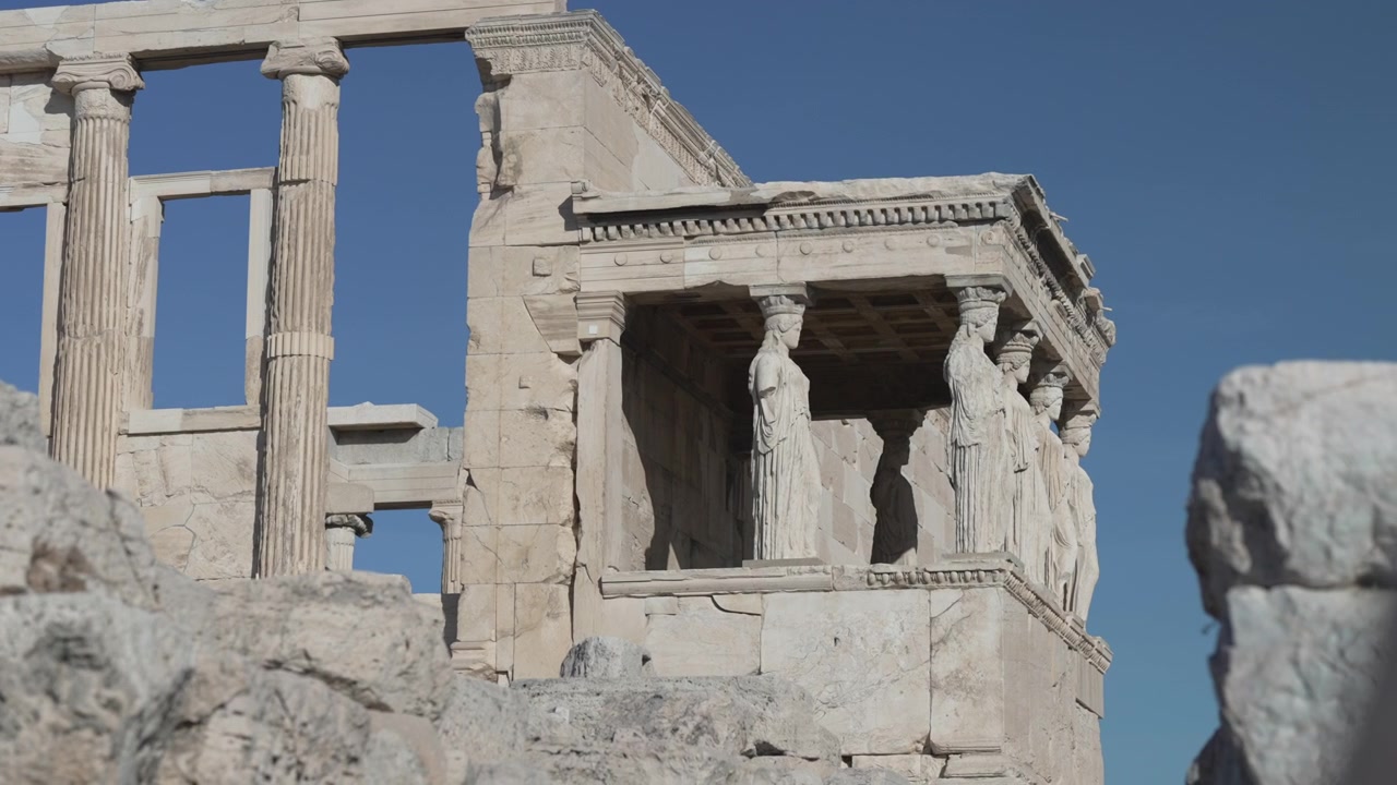 Statue della dea Atena, Eretteo, Acropoli, Polias. Dettaglio ravvicinato. Sito sacro. Atene storica, Grecia
