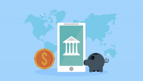 con aplicación bancaria de teléfono inteligente y dinero