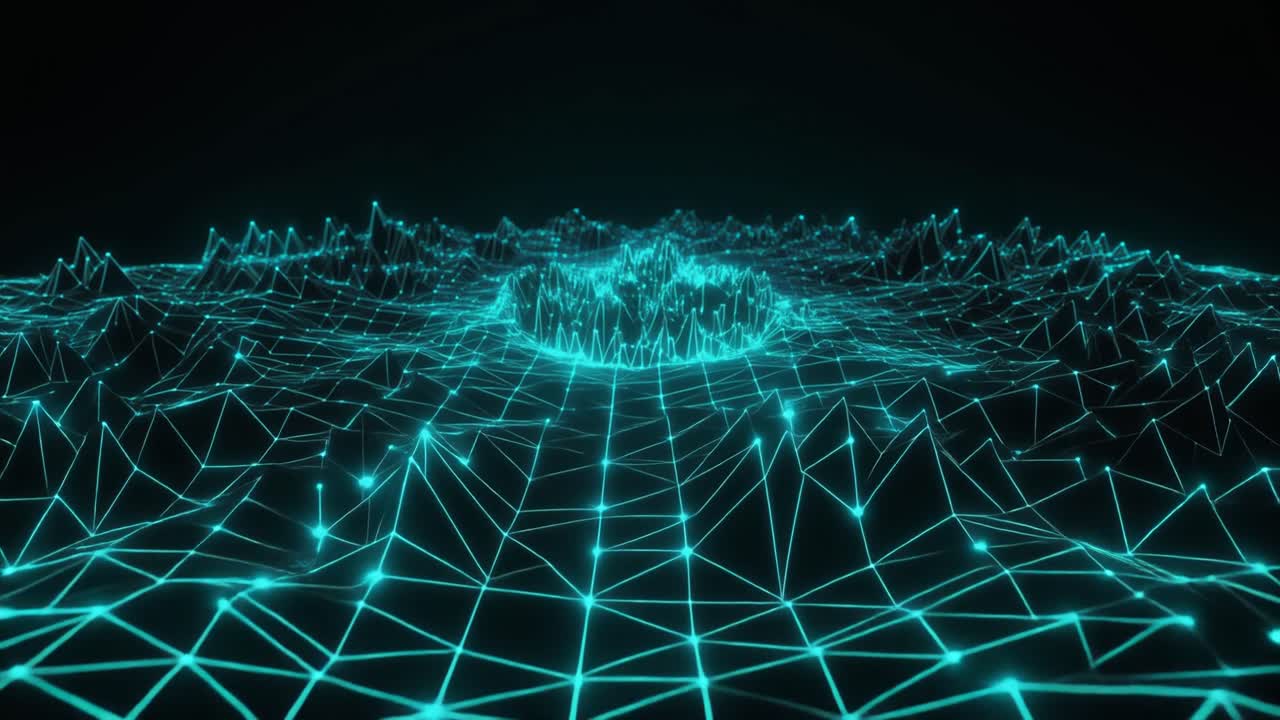 Abstract Glowing Blue Digital Network Grid Animation