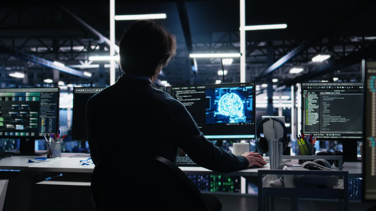 Data Center Engineer Working On Artificial Intelligence Neural Network