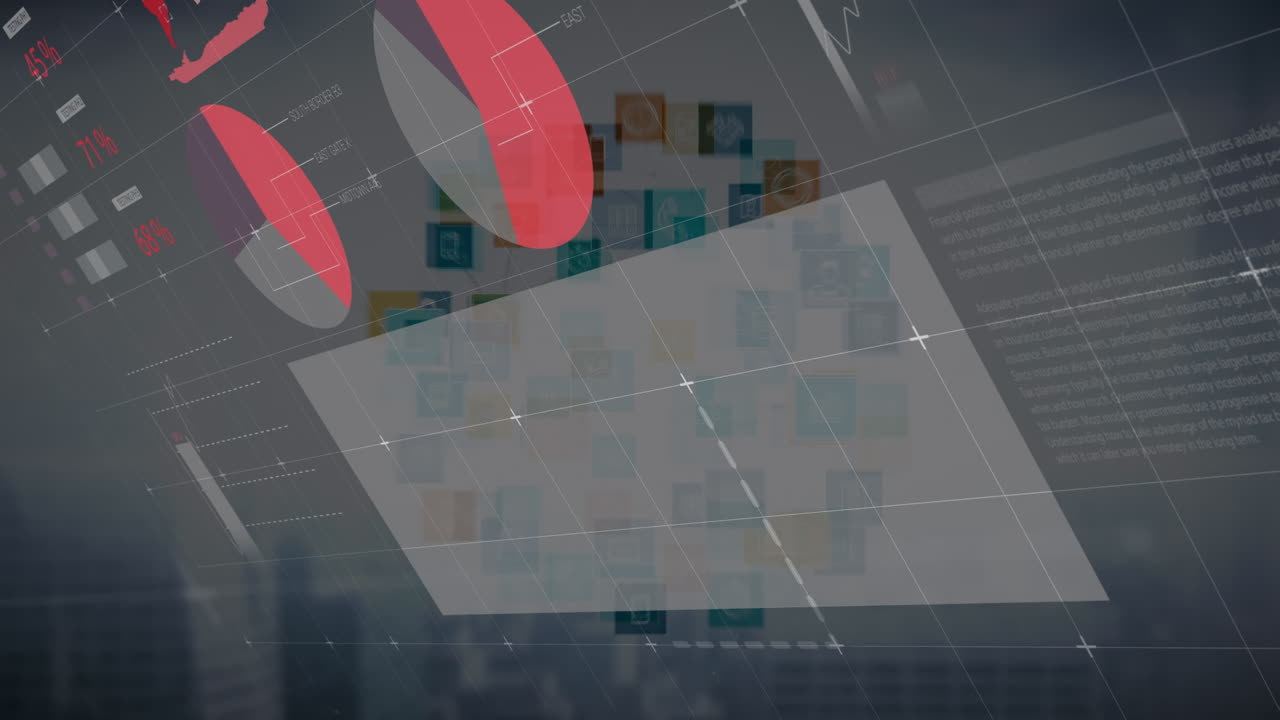 기술 아이콘과의 연결을 통해 재무 데이터의 애니메이션