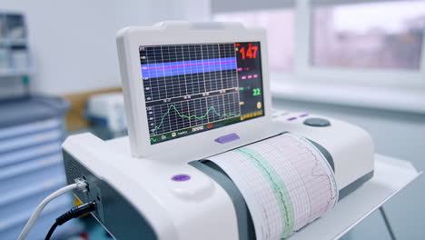 cardiograph working in the hospital ward. advanced equipment for heart examination in maternity clinic. close up.